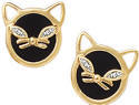 Goldplated Genuine Onyx,Diamond Cat Face Earrings