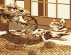 Three Kittens Playing in Basket of Yarn Blanket
